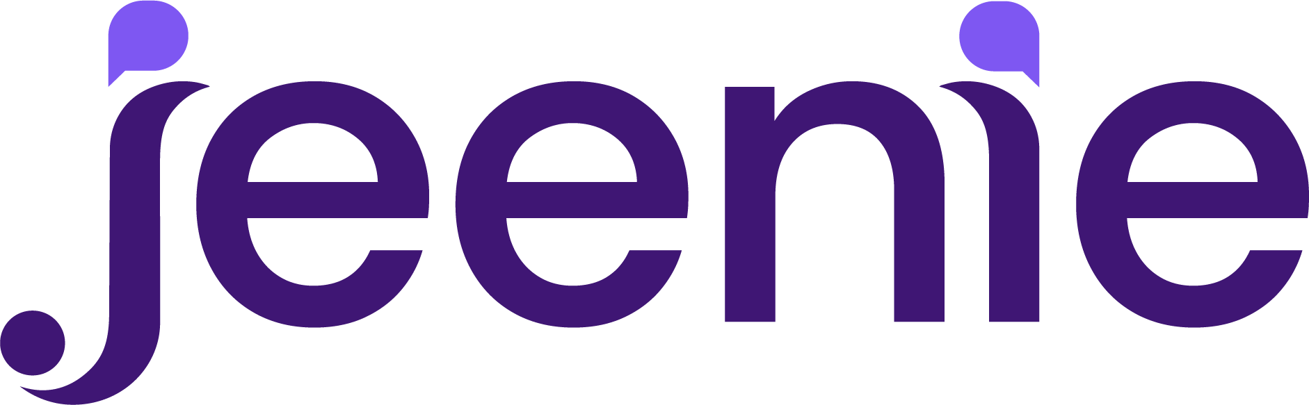 Jeenie logo in brand purple with horizontal placement and transparent background.
